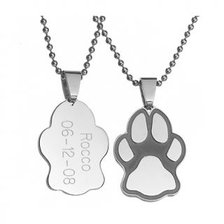 106 9692 engraved stainless steel paw print pendant cat or dog note