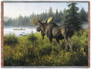 Elk Moose Mountain Lake Tapestry Blanket Afghan Throw