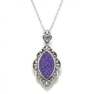 Leaf Shaped Violet Drusy Sterling Silver Pendant with 18 Chain