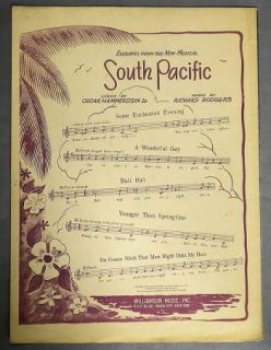 Vtg Bali HaI South Pacific Sheet Music Rogers Hammerstein Martin