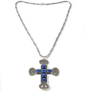 115 178 bajalia bajalia lapis silvertone cross pendant with 30 snake