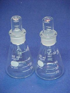 PYREX ERLENMEYER FLASKS with Glass Stoppers   #5020   50 ml   Lab