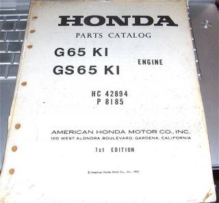 RARE Honda G65 Ki GS65 Ki Parts Catalog Unopened New