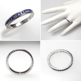 Estate Blue Sapphire Eternity Wedding Band Stacking Ring Solid 18K
