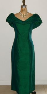 Vintage Emerald Green Escapades Silk Evening Bridal Prom Gown with