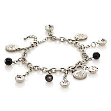 stately steel multiple charm bead and crystal bracelet d