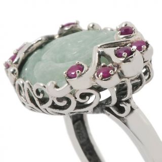 Jade of Yesteryear Green Jade and Ruby Sterling Silver Ring