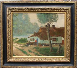  Bouter 1887 1968 Dutch Country Landscape with Farm and Chickens
