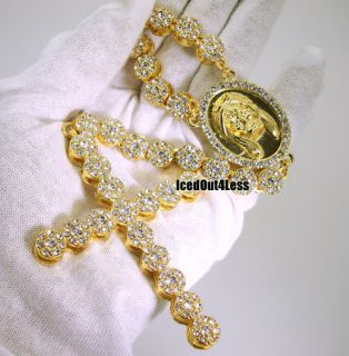 Custom Fully Iced Out Gold Finish Cluster Hip Hop Rosary Chain