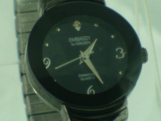 Embassy by Gruen Womens Watch Diamond Black Dial Hemitite Wristband
