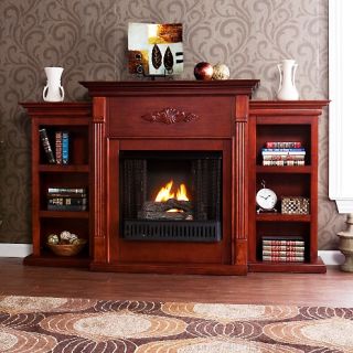 Tennyson Mahogany Gel Fuel Fireplace with Bookcases