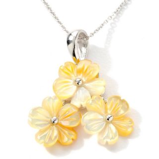 162 497 carved mother of pearl sterling silver flower pendant with 18