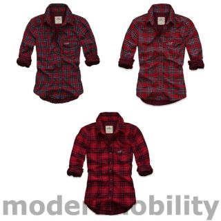 New Hollister Womens Fallbrook Long Sleeve Red Plaid Button Up Shirt