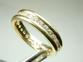 18K Solid Yellow Gold Eternity Ring with Channel Set White Stones Size