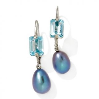 162 484 blue topaz and cultured freshwater pearl sterling silver drop