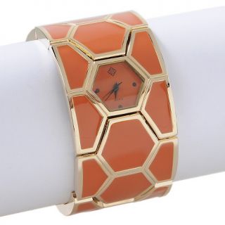 159 420 tori spelling hexagon goldtone enamel stretch bracelet watch