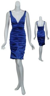 NICOLE MILLER Gorgeous Cobalt Blue Ruched Stretch Fit Cocktail Eve