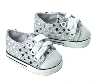 Doll Clothes Fit 18 American Girl Sneakers Silver Sequin Tennis Shoes