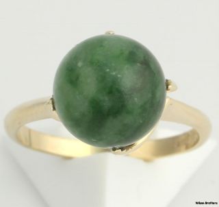 Solitaire Genuine 10mm Nephrite Jade Cocktail Ring   14k Yellow Gold