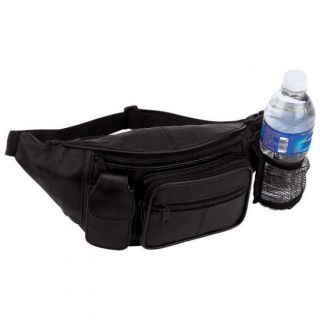 New Black Solid Leather Fanny Pack Travel Waist Belt Bag Pouch Cell