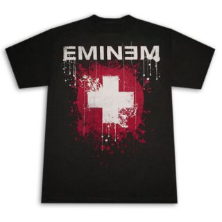 Eminem Splattered Cross Logo Black Graphic Tee Shirt