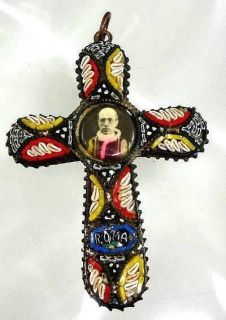 Vintage 1940s Pope Pius XII Eugenio Pacelli Micro Mosaic Crucifix