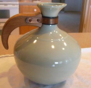 Vintage Bauer Pottery Coffee Carafe Pitcher Wooden Handle Grayish