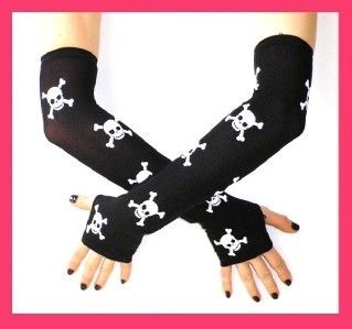 New Black Skull Bones Emo Gothic Warmers Sleeves Gloves