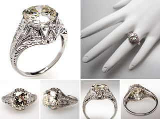 Antique Engagement Ring w 1 8 Carat Old Euro Diamond in Solid Platinum