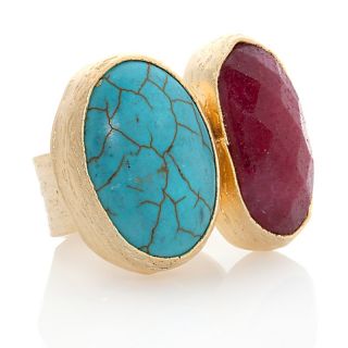 205 182 universal vault red and turquoise color two stone goldtone