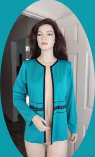 Exclusively MISOOK Turquoise Green Black Trim Knit Jacket Cardigan