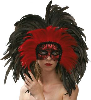 Venetian Style Masquerade Ball Carnivale Red Feathered Mask