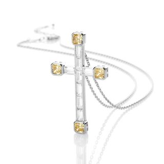 Daniel K Absolute 3.04ct Absolute™ Canary Asscher and Baguette Cross