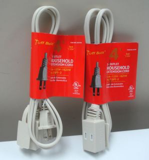 Brand New 2   Pack 4 Foot 3 Outlet Household Extension Cords