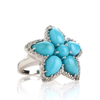 Turquoise and White Topaz Sterling Silver Floral Ring at