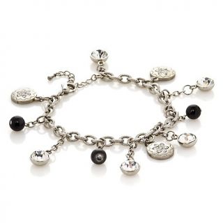 222 915 stately steel multiple charm bead and crystal 7 1 2 bracelet