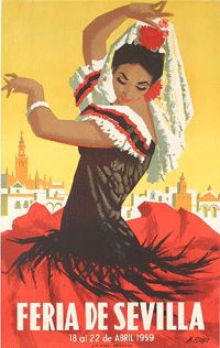 This is the poster of the 1959 spring festival in Seville ( Feria de