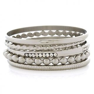 225 831 stately steel set of 5 multi textured bangle bracelets rating