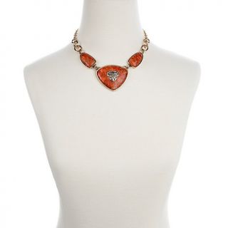 Studio Barse Orange Sponge Coral Bronze Collar Necklace at