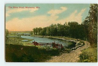  Wisconsin The River Road c1910 Wooden Fence Water Lake River