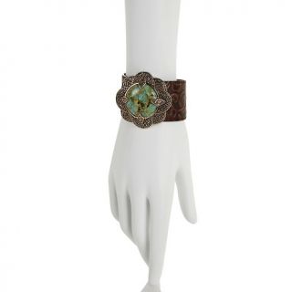 Jewelry Bracelets Cuff Studio Barse Turquoise Bronze and Leather