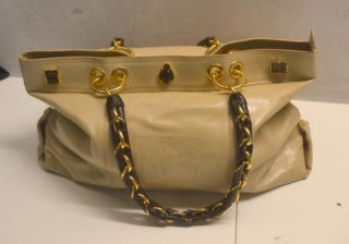 Fabrizio Giannone Hobo Tote Style Handbag Purse Leather Beige
