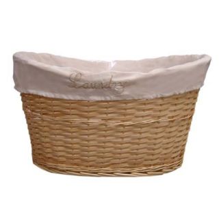 OIA Large Wood Strip and Willow Laundry Basket
