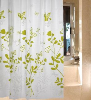 XL Large Extra Long Wide White Lime Green Butterfly Shower Curtain