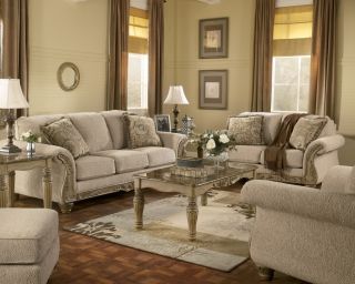 Ashley Traditional Sofa Loveseat Chair Marble Tables 6 Piece Living
