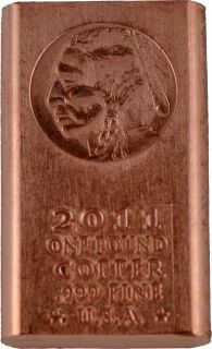 Pound lb Copper Bullion Indian Head Bar 999 Fine Buy 5 Free SHIP