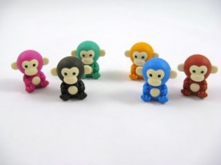 Iwako Japanese Erasers Monkeys Set of 6 Eco Friendly Collectible New