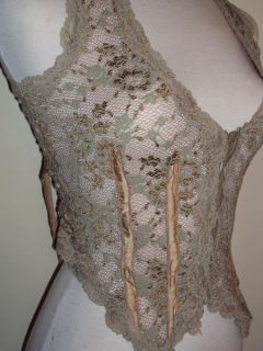 Romantic Lace Ann Ferriday Top Blouse Corset Vest w Silky Ribbon s M L