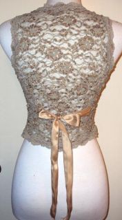 Romantic Lace Ann Ferriday Top Blouse Corset Vest w Silky Ribbon s M L
