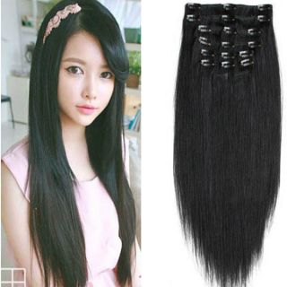 8pcs Full Head Set 1pcs 5 Clips in Hair Extensions Synthetic Straight